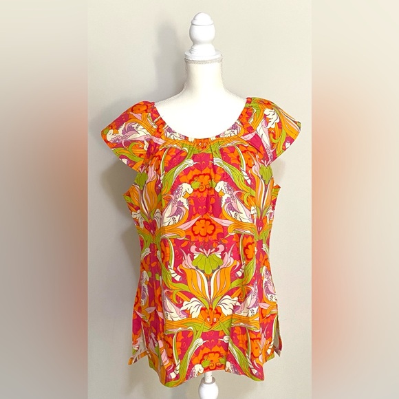Haley and the Hound Tops - Haley & the Hound Womens XL Orange Floral Top Boho Summer Coastal Preppy Cottage